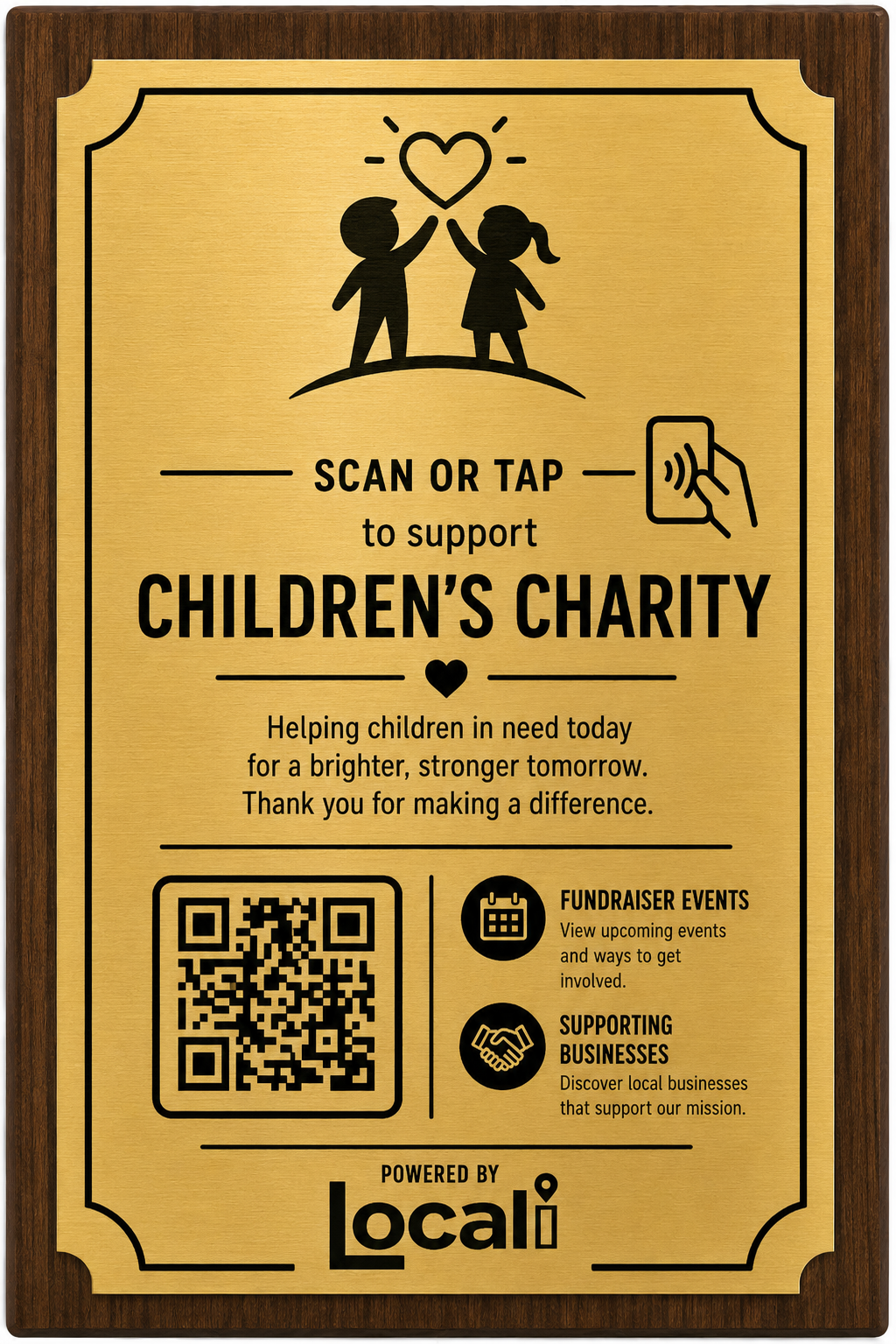 Nonprofit QR plaque — Children's Charity scan to support