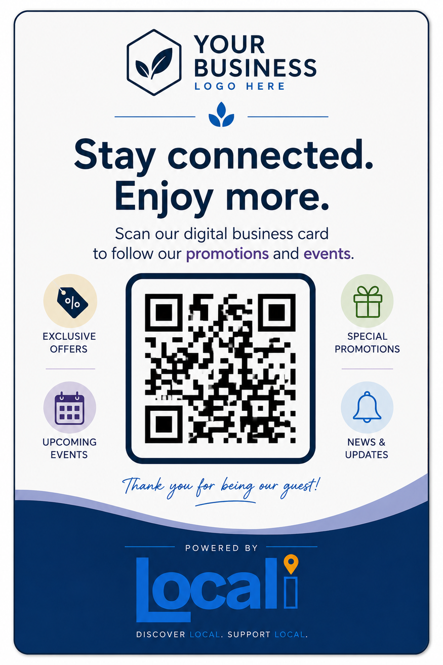 Locali QR plaque — Stay connected. Enjoy more.